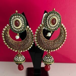 Elegant Gold and Red Dangle Earrings